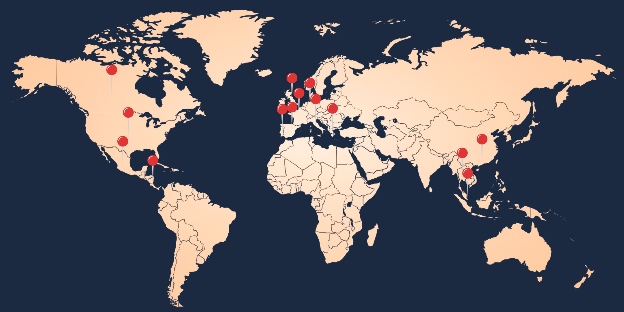 Map showing current supported pet travel routes